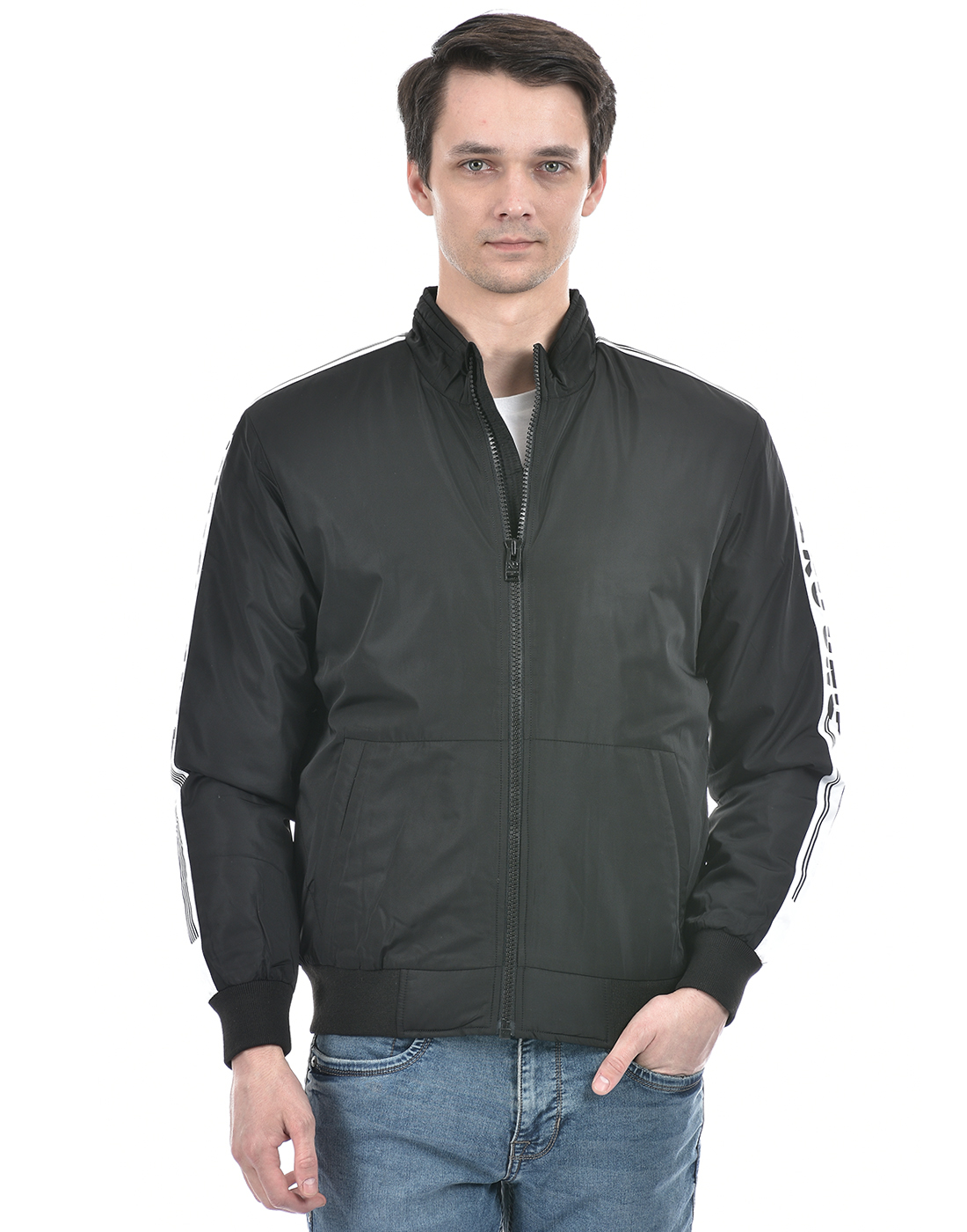 Numero Uno Men Striped Black Jacket